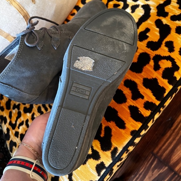 TOMS Grey Suede Wedge Ankle Booties - Picture 6 of 10
